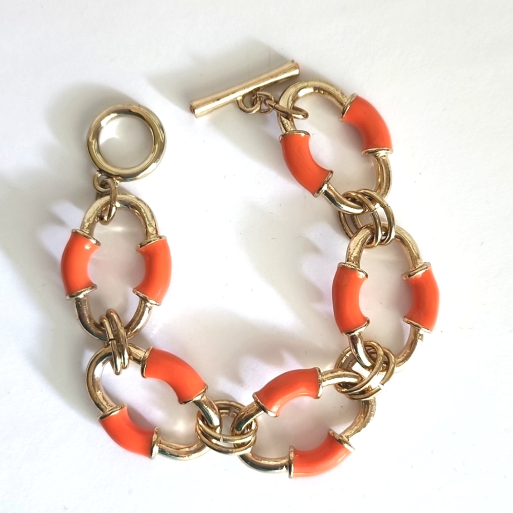 Gold Tone Orange Unique Link Bracelet